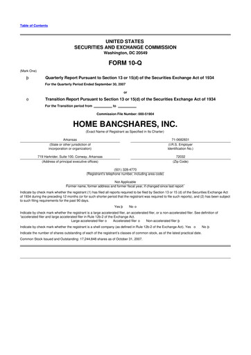 Thumbnail Home BancShares
 10-Q Quarterly Report FY 