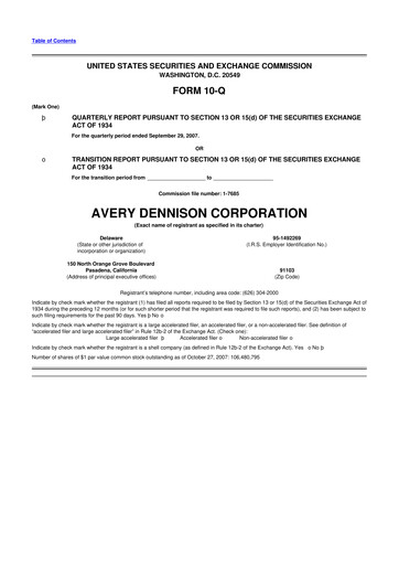 Miniature Avery Dennison
 10-Q Rapport trimestriel  