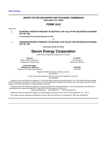 Thumbnail Devon Energy
 10-Q Quarterly Report FY 
