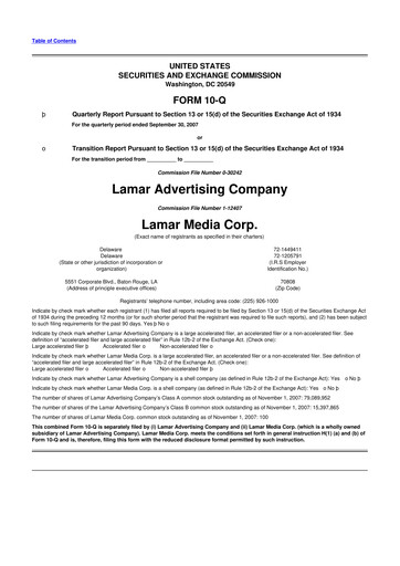 Thumbnail Lamar Advertising 10-Q Quarterly Report FY 