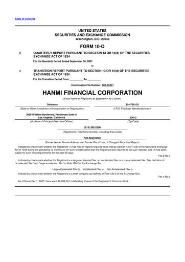 Thumbnail Hanmi Financial 10-Q Quarterly Report FY 
