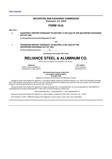 Thumbnail Reliance


 10-Q Quarterly Report FY 