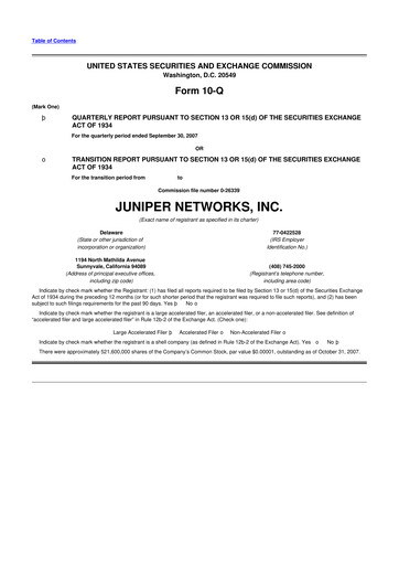 Vorschaubild Juniper Networks
 10-Q Quartalsbericht  