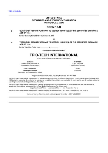 Thumbnail Trio-Tech International 10-Q Quarterly Report FY2007-11-14 