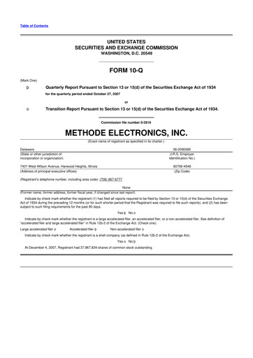 Miniature Methode Electronics
 10-Q Rapport trimestriel  