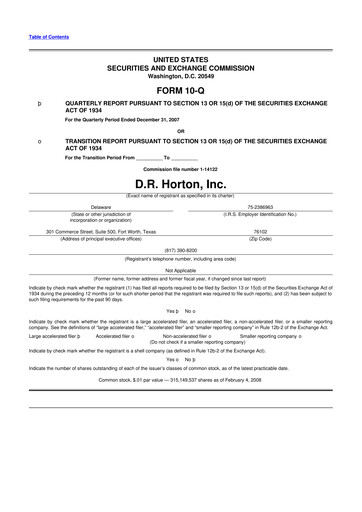 Thumbnail D. R. Horton
 10-Q Quarterly Report FY 