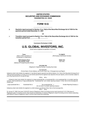 Thumbnail U.S. Global Investors 10-Q Quarterly Report FY 