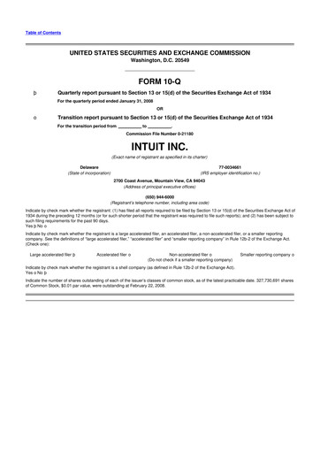 Miniature Intuit 10-Q Rapport trimestriel  