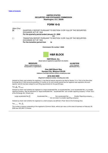 Thumbnail H&R Block
 10-Q Quarterly Report FY 