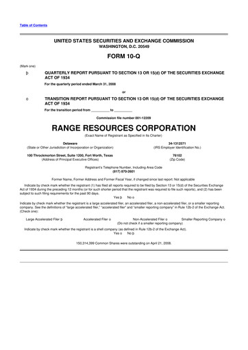Thumbnail Range Resources
 10-Q Quarterly Report FY 