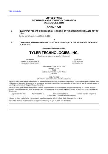 Thumbnail Tyler Technologies
 10-Q Quarterly Report FY 