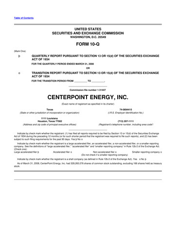 Thumbnail CenterPoint Energy
 10-Q Quarterly Report FY 
