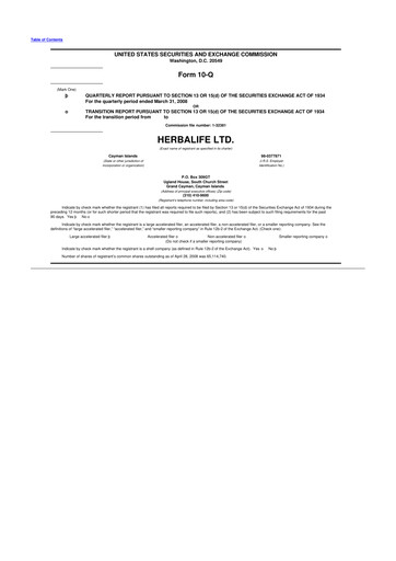 Thumbnail Herbalife 10-Q Quarterly Report FY 