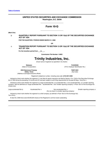 Miniature Trinity Industries
 10-Q Rapport trimestriel  