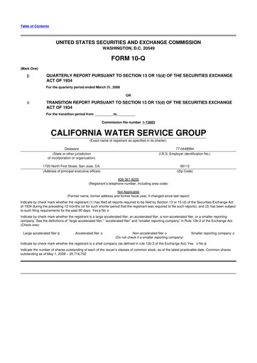 Thumbnail California Water Service Group 10-Q Quarterly Report FY 