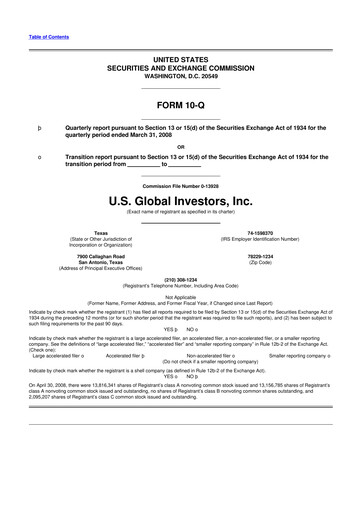 Thumbnail U.S. Global Investors 10-Q Quarterly Report FY 