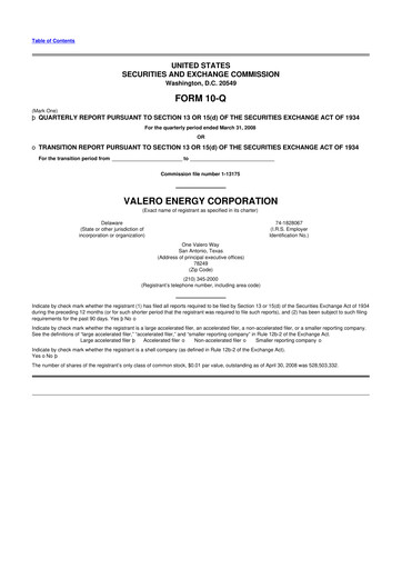 Vorschaubild Valero Energy 10-Q Quartalsbericht  