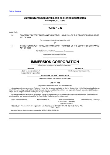 Miniature Immersion Corporation
 10-Q Rapport trimestriel  