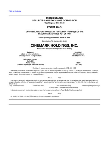 Thumbnail Cinemark Theatres
 10-Q Quarterly Report FY 