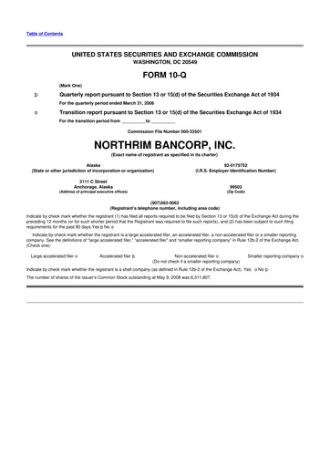 Thumbnail Northrim BanCorp 10-Q Quarterly Report FY 