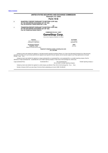 Miniature GameStop
 10-Q Rapport trimestriel  