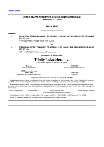 Miniature Trinity Industries
 10-Q Rapport trimestriel  