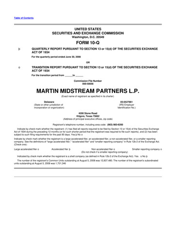 Thumbnail Martin Midstream Partners 10-Q Quarterly Report FY 