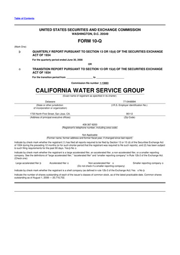 Thumbnail California Water Service Group 10-Q Quarterly Report FY 