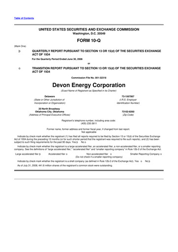 Thumbnail Devon Energy
 10-Q Quarterly Report FY 