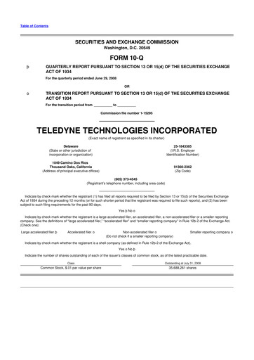 Thumbnail Teledyne Technologies 10-Q Quarterly Report FY 