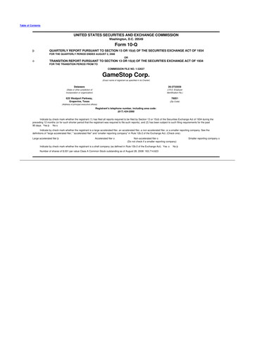 Miniature GameStop
 10-Q Rapport trimestriel  