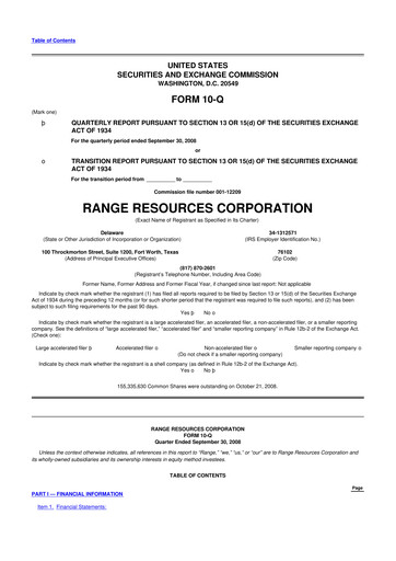 Thumbnail Range Resources
 10-Q Quarterly Report FY 