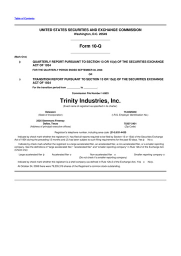 Miniature Trinity Industries
 10-Q Rapport trimestriel  