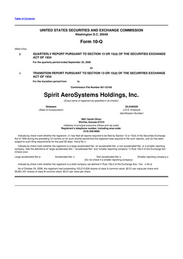 Miniature Spirit AeroSystems 10-Q Rapport trimestriel  