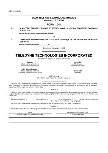 Thumbnail Teledyne Technologies 10-Q Quarterly Report FY 