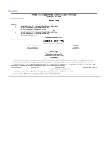 Thumbnail Herbalife 10-Q Quarterly Report FY 