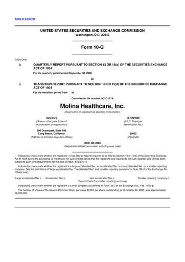 Thumbnail Molina Healthcare
 10-Q Quarterly Report FY 