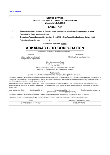 Thumbnail ArcBest 10-Q Quarterly Report FY 