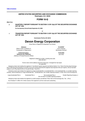 Thumbnail Devon Energy
 10-Q Quarterly Report FY 