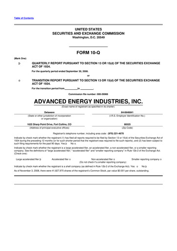 Thumbnail Advanced Energy 10-Q Quarterly Report FY 