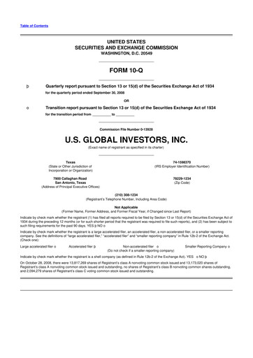 Thumbnail U.S. Global Investors 10-Q Quarterly Report FY 