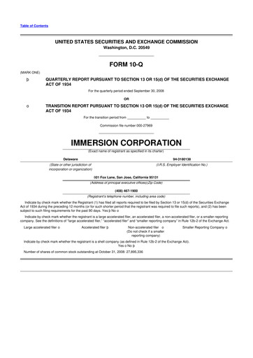 Miniature Immersion Corporation
 10-Q Rapport trimestriel  