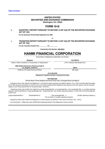 Thumbnail Hanmi Financial 10-Q Quarterly Report FY 