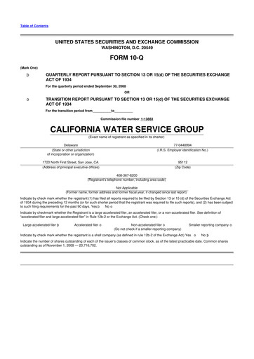 Thumbnail California Water Service Group 10-Q Quarterly Report FY 