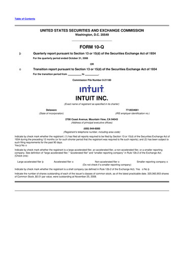 Miniature Intuit 10-Q Rapport trimestriel  
