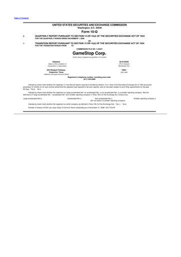 Miniature GameStop
 10-Q Rapport trimestriel  