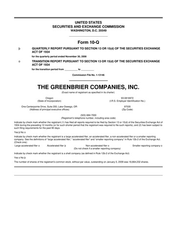 Thumbnail The Greenbrier Companies
 10-Q Quarterly Report FY 
