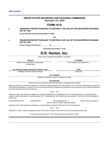 Thumbnail D. R. Horton
 10-Q Quarterly Report FY 