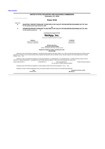 Miniature NetApp
 10-Q Rapport trimestriel  