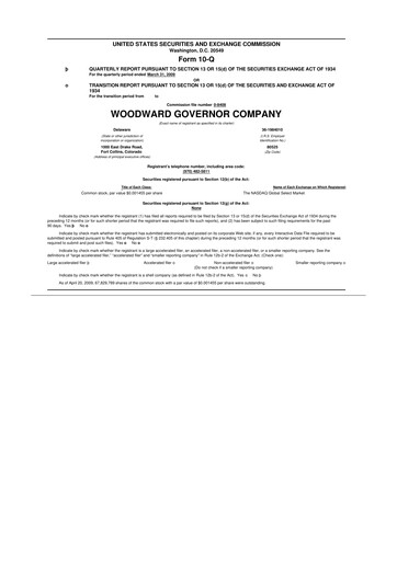 Thumbnail Woodward 10-Q Quarterly Report FY 